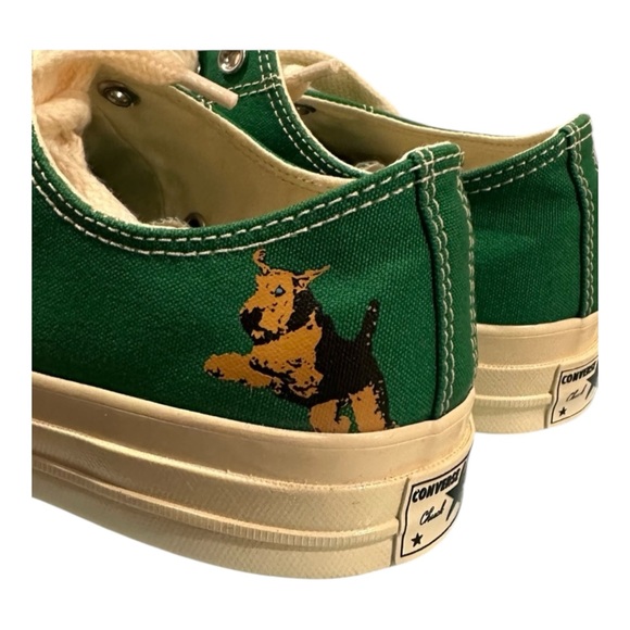 CONVERSE On the Green/Winter White (cream) Canvas Sneakers w/ green extra laces - Picture 7 of 16